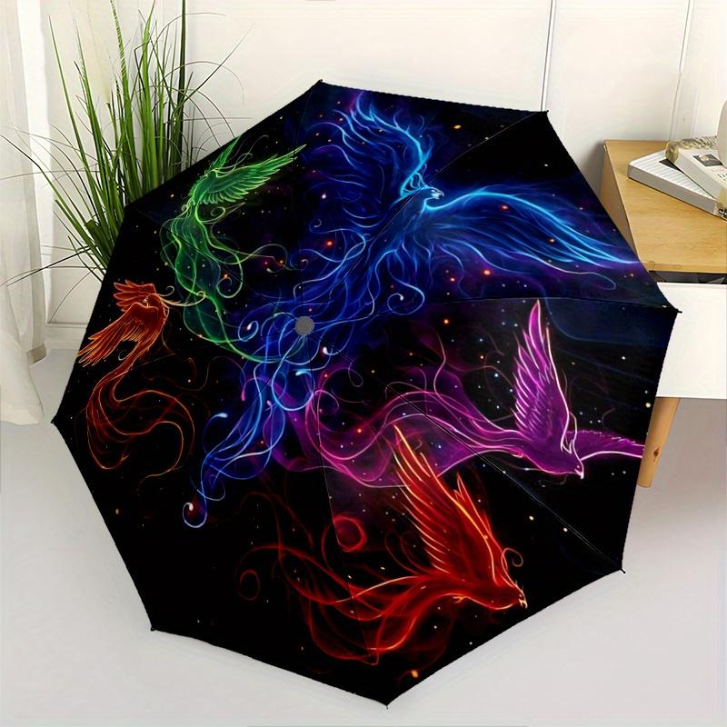 1pc Multicolored Phoenix Fully Automatic Folding Portable Umbrella, 8 Iron Frames, Three-Fold Design, Suitable for All Seasons, Suitable for Outd