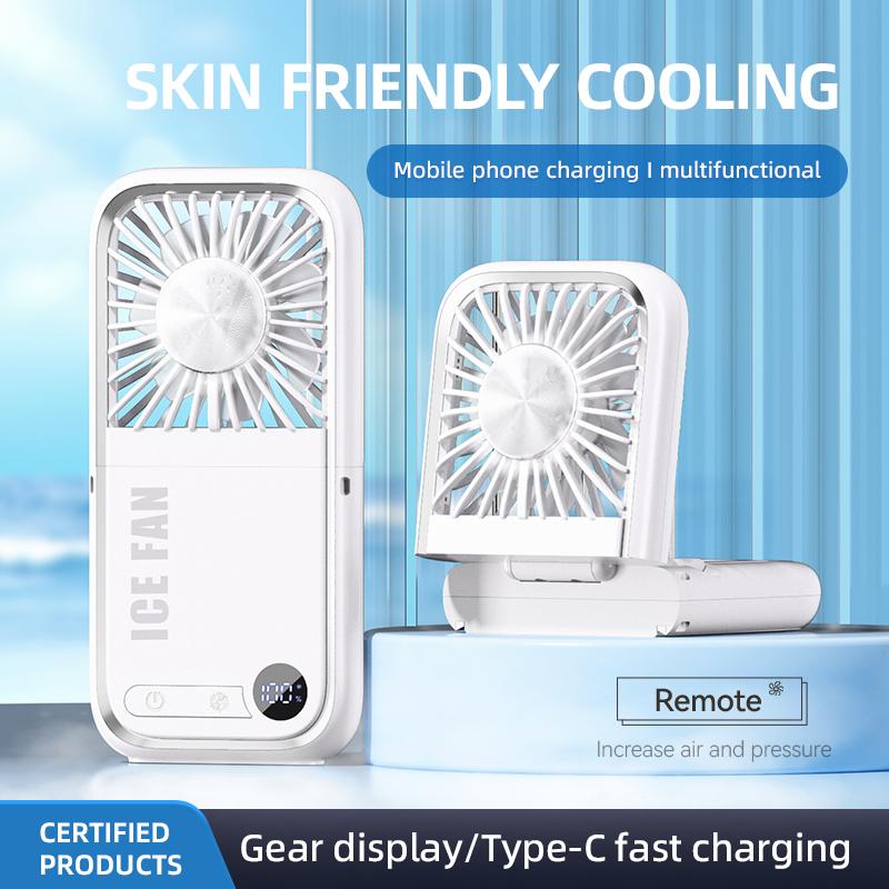 Portable Fan Semiconductor Cooling with Power Bank LED Display Type-C Rechargeable Foldable Pocket Fan
