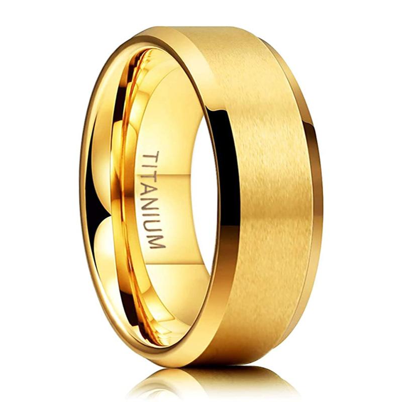 TIGRADE Pure Titanium Rings Gold Color 6MM 8MM Brushed Wedding Band Luxury In Comfort Fit Matte for Men Women Anti-allergy