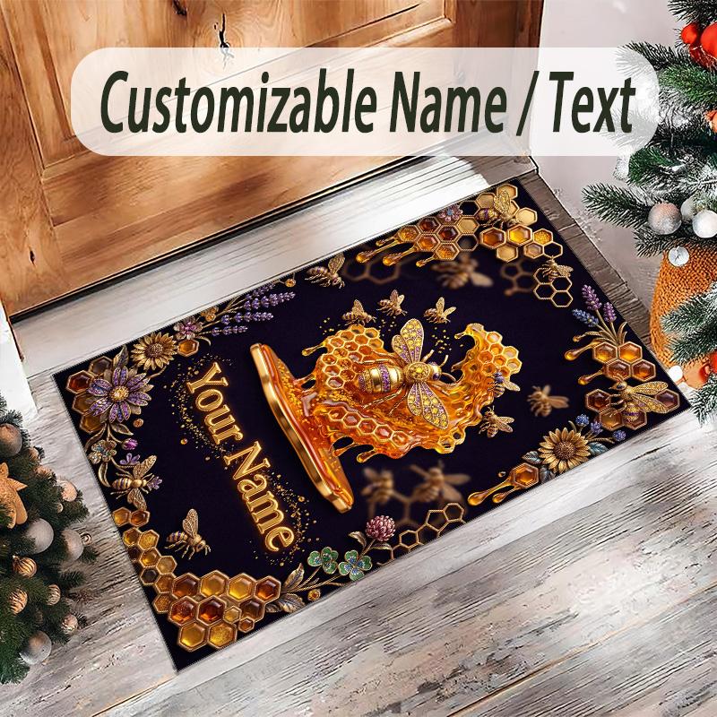 Decorative Artwork Theme Crystal Velvet Rug Personalized Custom Name Text Soft Floor Mat Home Decor