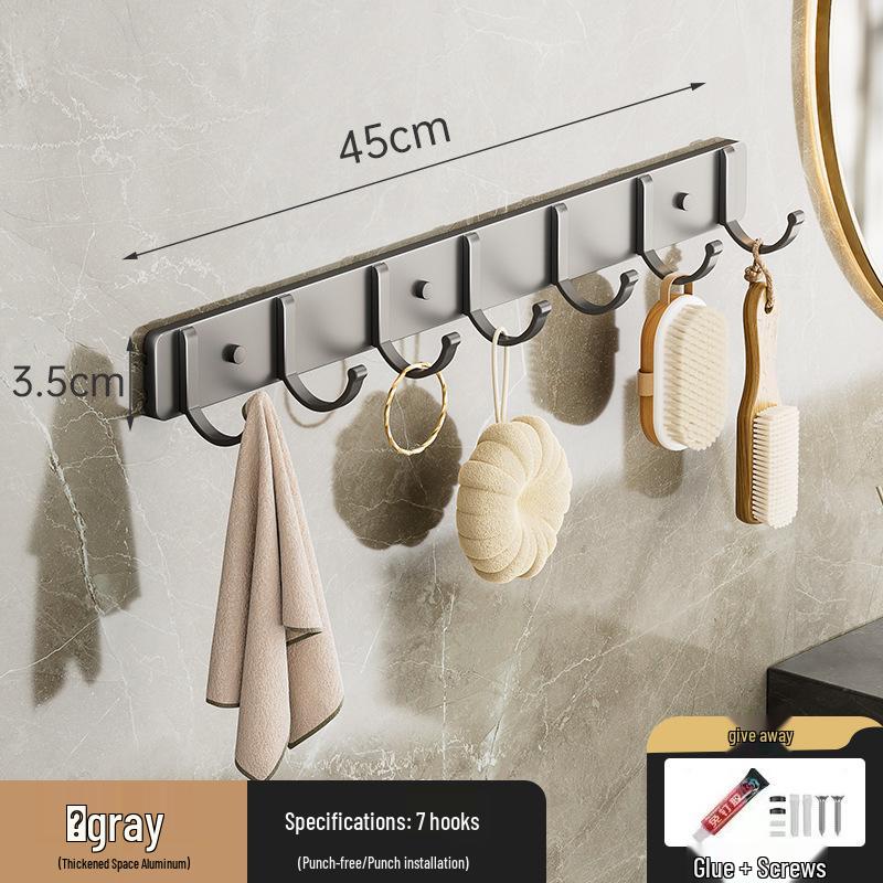 Punch-Free Space Aluminum Wall-Mounted Coat and Hat Hook Hanger for Bathroom