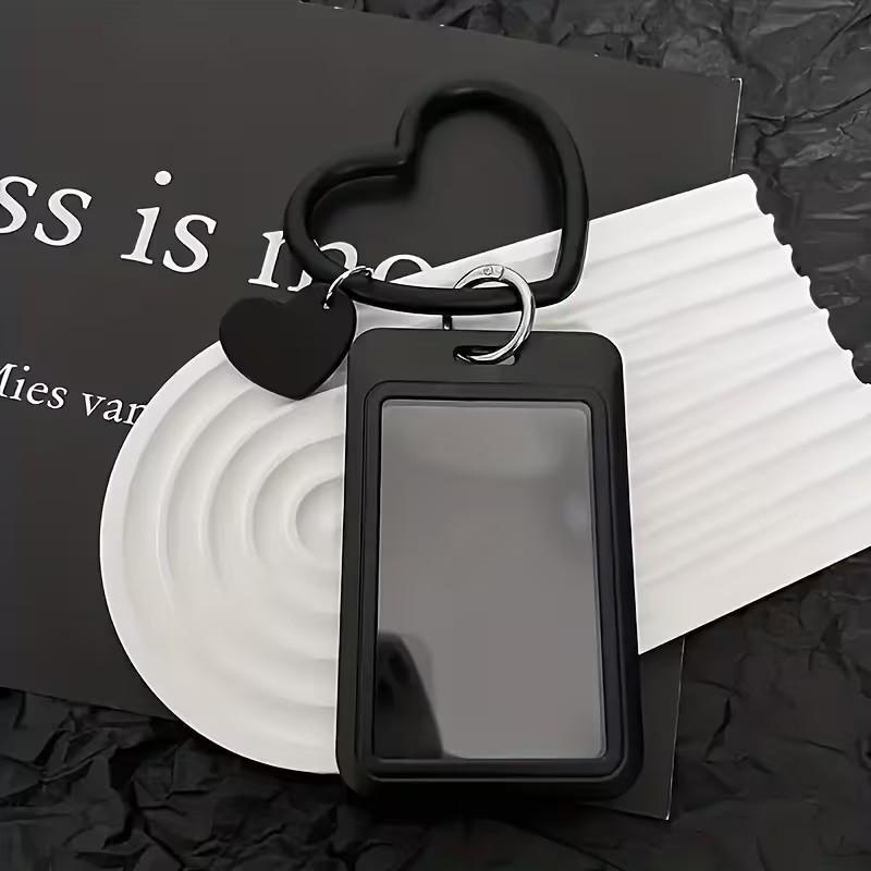 Korean Style Aesthetic Credit Card Holder Case Cute Macaron Color Heart Keychain Badge Id Business Card Holdersfor Students