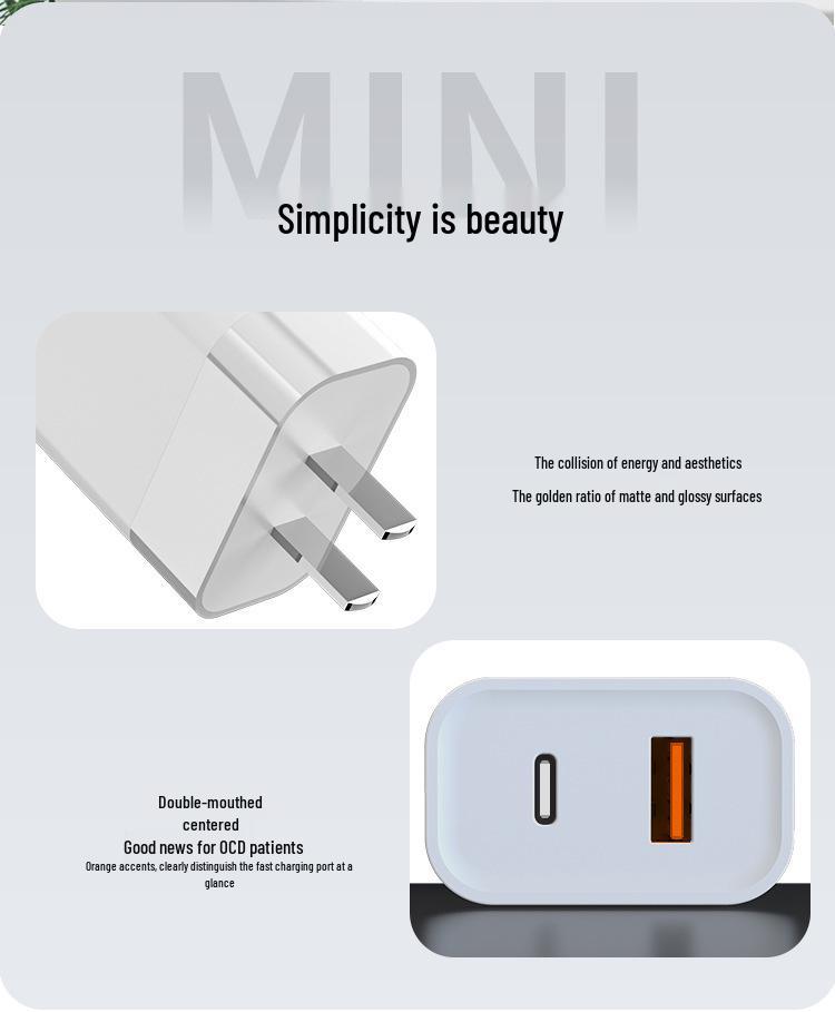 Customized PD30W Charger Head, Dual Port A+C, 3C Certified, Compatible with Apple Fast Charging