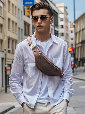 Men's Genuine Leather Crossbody Waist Bag - Fashionable Chest Bag & Small Sport Backpack