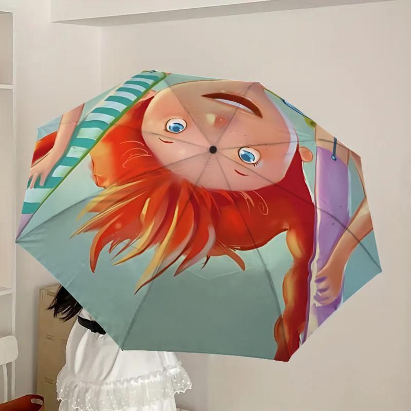 1pc Pippi Longstocking Automatic Folding Umbrella, Portable Collapsible Design, Casual Outdoor Accessory L1127010