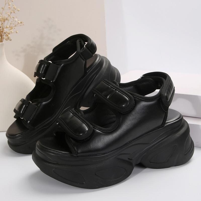 Shoes Women Summer Large Size Thick Soled Sandals Black Height Increase Casual Sports Heeled Sandales Roman Style Shoes
