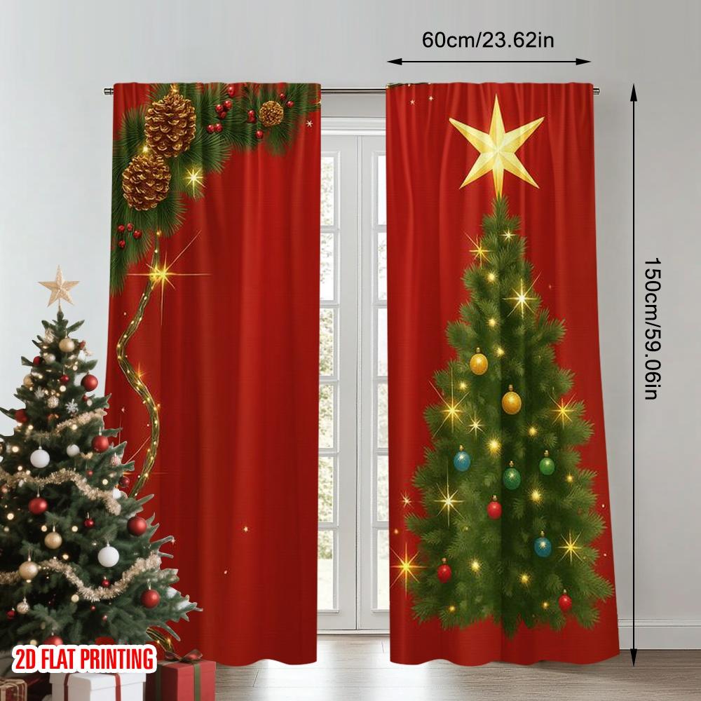 Flat Printing Popular Christmas Curtains Tree Gifts Digital Printed Polyester Drapes Holiday Decorations Set Of 2 Made