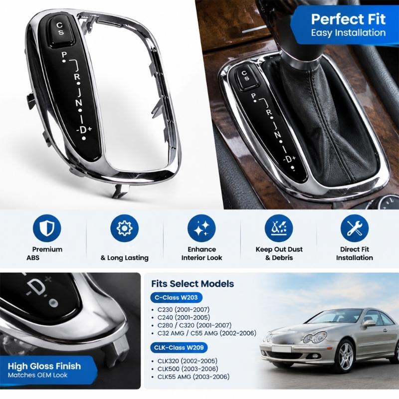 Gear Position Indicator Trim Panel in ABS Plastic with Integrated Legend for C230 C240 C280 C320 Replacing Worn Trim Above Center Console Selector