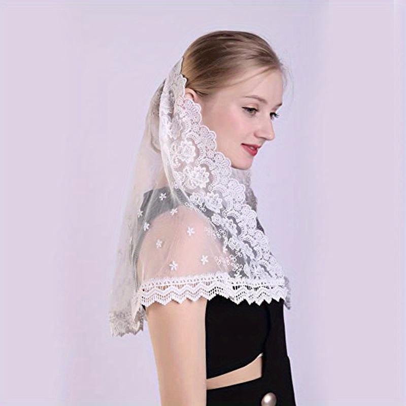 Women's Lace Catholic Veil for Church Head Covering Flowers Chapel Scarf Mass Voile Shawl Kerchief Hair Accessories