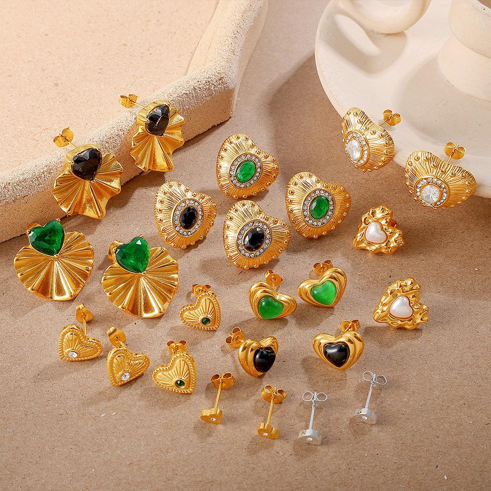 French Retro Love Color Diamond Stud Earrings Stainless Steel Gold-Plated Personalized Multi-Style Stud Earrings Women