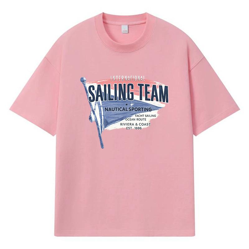 2026 Sailing Team Printed Graphic Y2k Harajuku Streetwear 100% Cotton T Shirt Casual Oversized Summer Men T-shirt