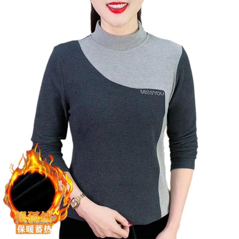 Semi-turtleneck warm women's velvet long-sleeved bottoming shirt autumn and winter 2025 new plus size top inside and outside