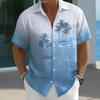 Men's Hawaiian Short Sleeve Shirt with Palm Tree Print, Ideal for Summer