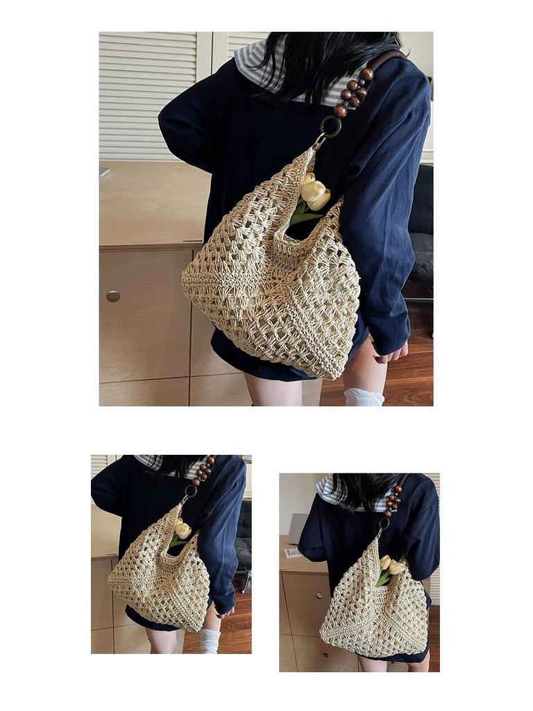 Summer Straw Woven Beach Tote - Fashionable Single Shoulder Handwoven Bag.