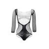 Men's Sexy One-Piece Elastic Lingerie Fishnet Gay Long-Sleeved Hip Tights V Neck Black Erotic Clothes