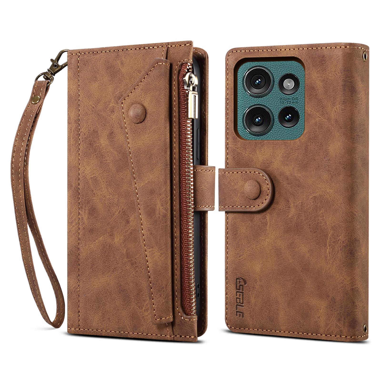

ESEBLE Star Series For Motorola Edge 50 Neo 5G/Moto S50 5G/Thinkphone 25 5G Case Zipper Wallet Leather Stand Phone Cover Brown