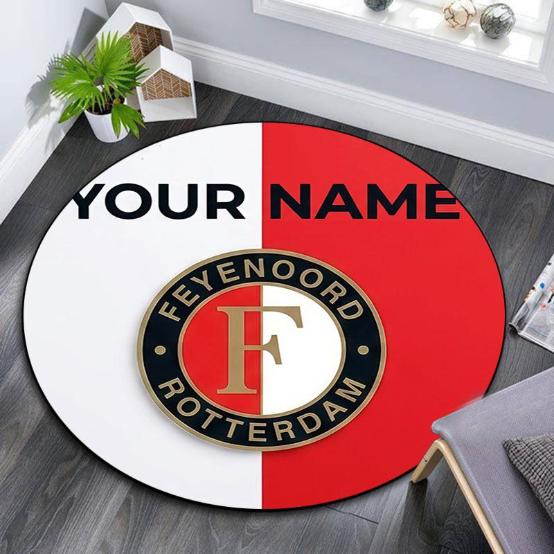 Custom Name,Feyenoord Rotterdam Pattern Round rug,Carpet Rug for Living Room Bedroom Playroom ,Non-slip Floor Mat,Holiday Gifts and Birthday Gifts.