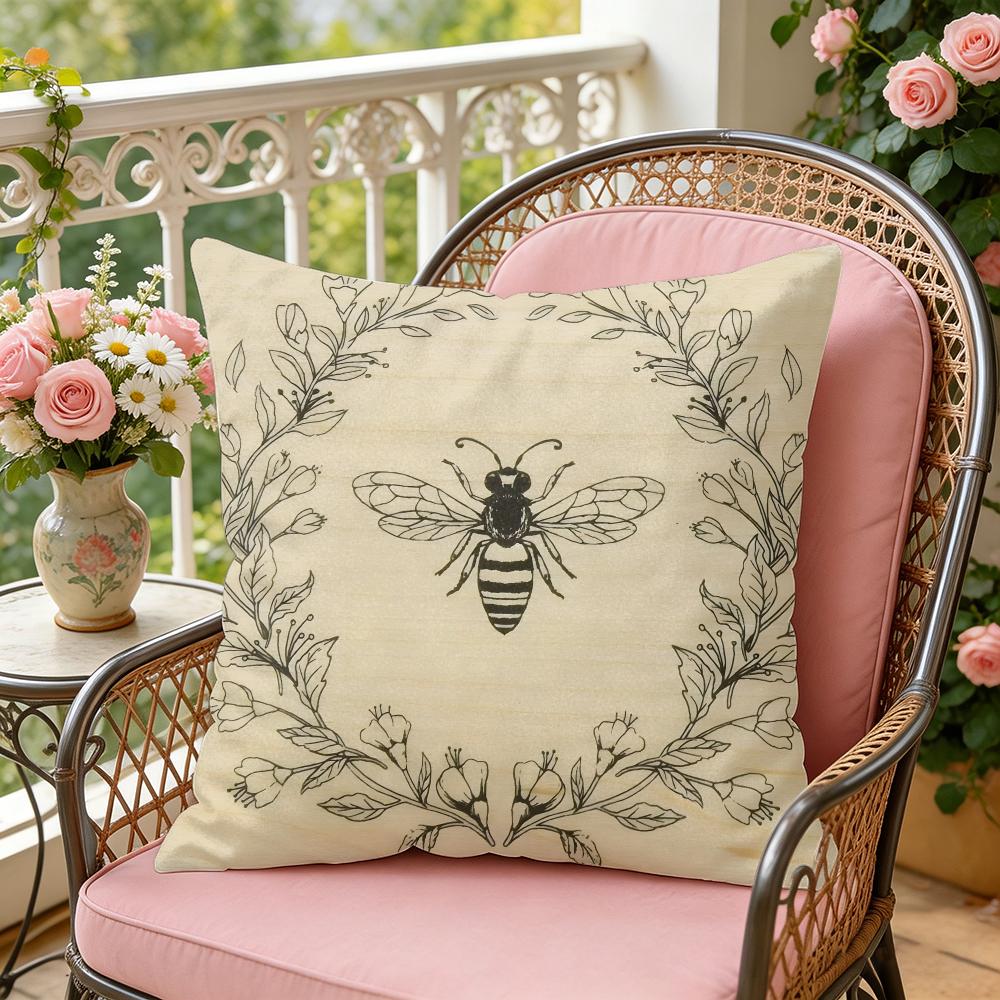 Bee Art Botanical Cushion Cover Soft Plush Throw Pillow Cover DoubleSided Decorative Cushion Case Sofa Bedroom Home Decor