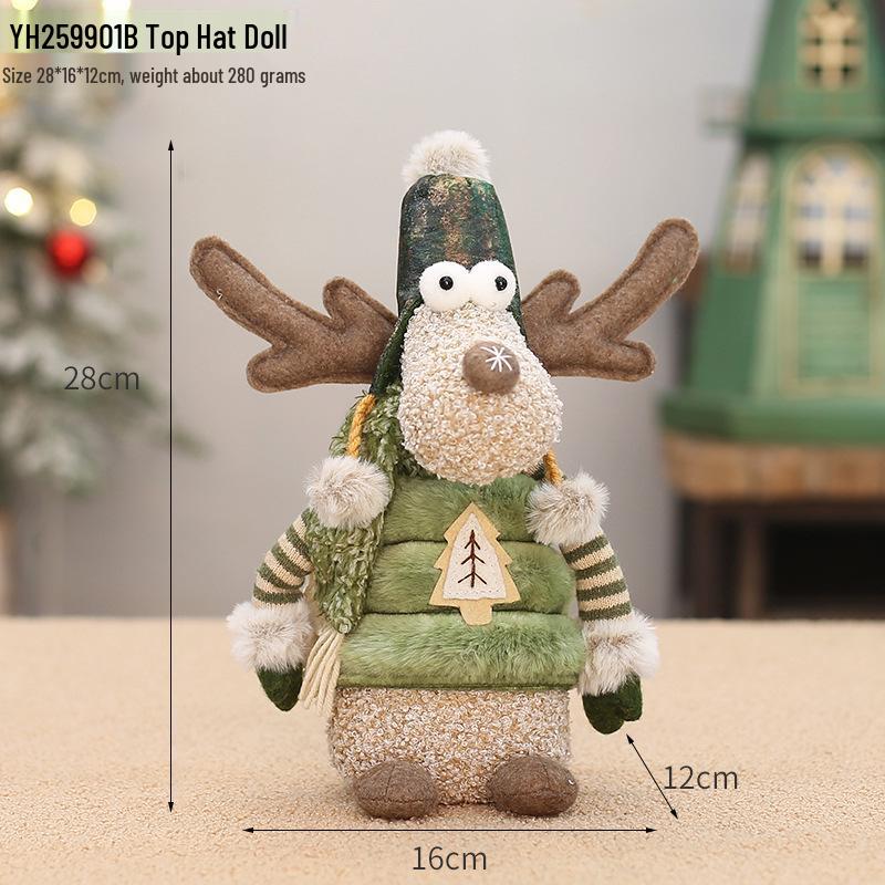 Festive Reindeer Doll with Green Fabric Hat for Holiday Display