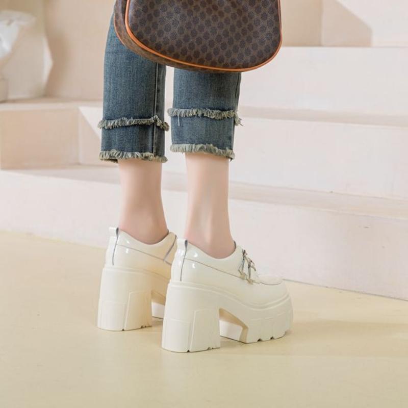 2025 New Leather Buckle Shoes for Women High Heel Wedding Brides Pumps Platform Elegant Loafers Wedge Retro Lolita Fashion Pumps
