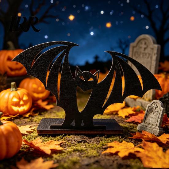 Stable Wooden Candle Holder Halloween Bat Ornament, Solid Wood Tea Holder, Home Decorations Spooky Decoration, for Desktop Electronic Candles
