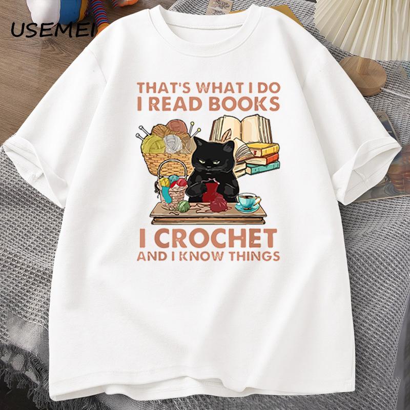 Funny Cat T Shirt for Men Women That's What I Do I Read Books I Sew and I Know Things Cat T-shirts Summer Cotton Vintage Tops