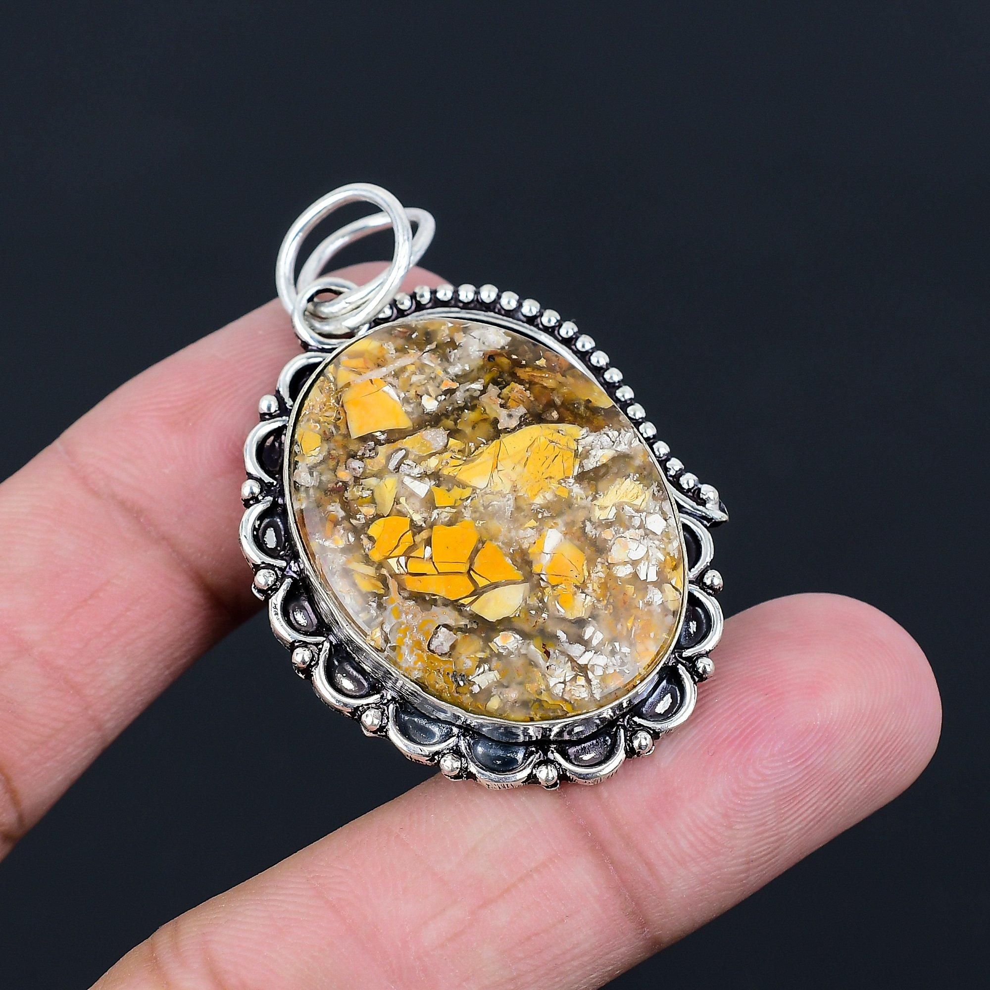 Oval Brecciated Mookaite Gemstone 925 Silver Anniversary Bezel Birthday Pendant