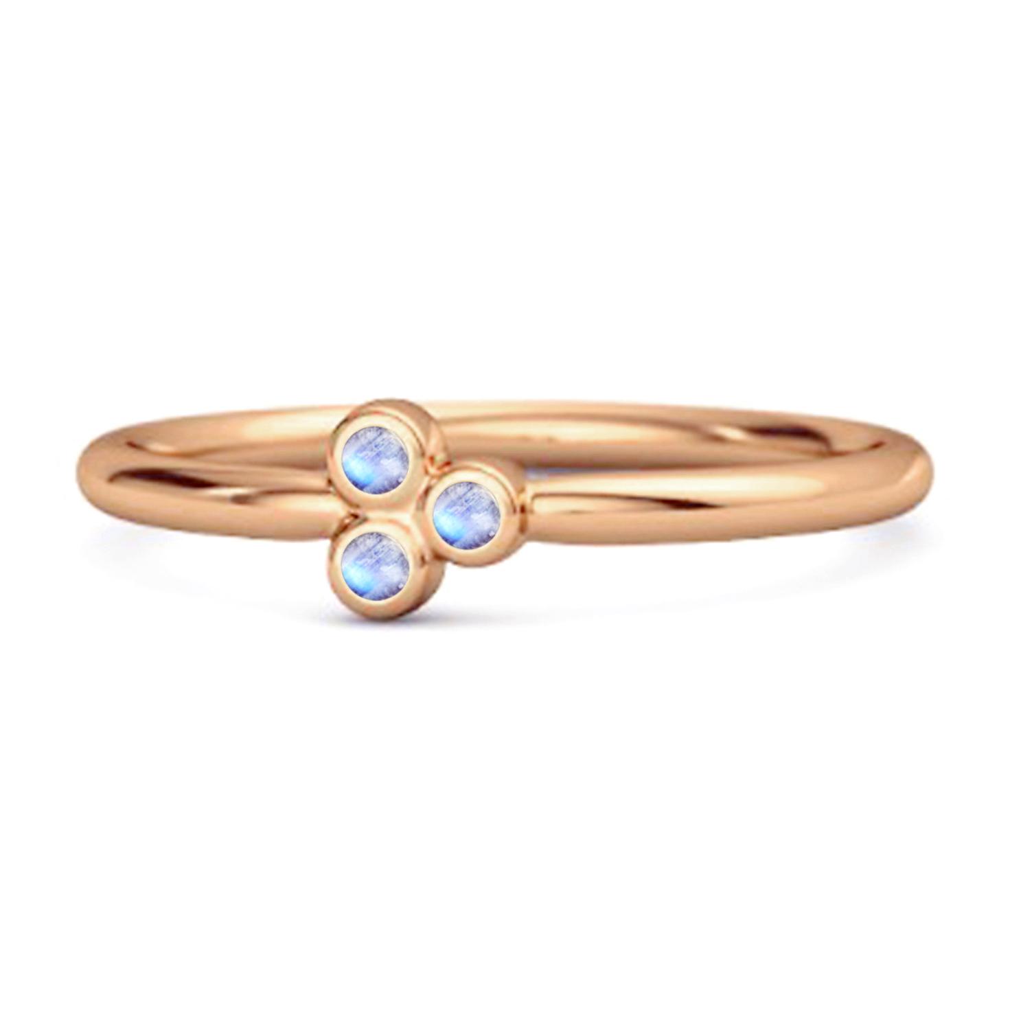 

Moonstone Triple Bezel Cluster Ring - 925 Sterling Silver Rose Gold Vermeil 7 рожевий колір золота
