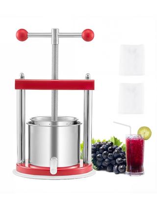 Presse à vin de fruits 0,44 gallon/1,65 L, 2 cuves en acier inoxydable, Extracteur de jus manuel