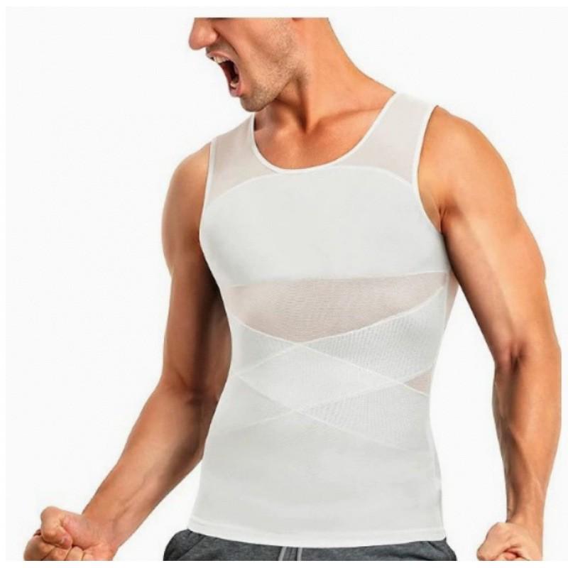 Men's Tummy Control Shaping Vest - Breathable Mesh Bodysuit with Bust and Tummy Support.