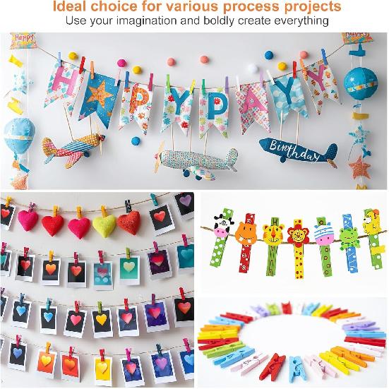 WAENLIR Colored Clothes p 12 Color 2.9inch 50PCS, Colorful ClothesP Wooden Clips for Photos Pictures Decorative Crafts, Decoration clothesp Clothing