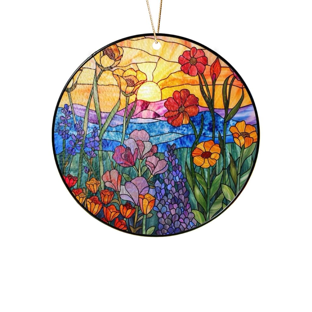 Beach Sunset Suncatcher Ornament Acrylic Window Decoration, Creative Lighting Craft Pendant Home Decoration Hanging