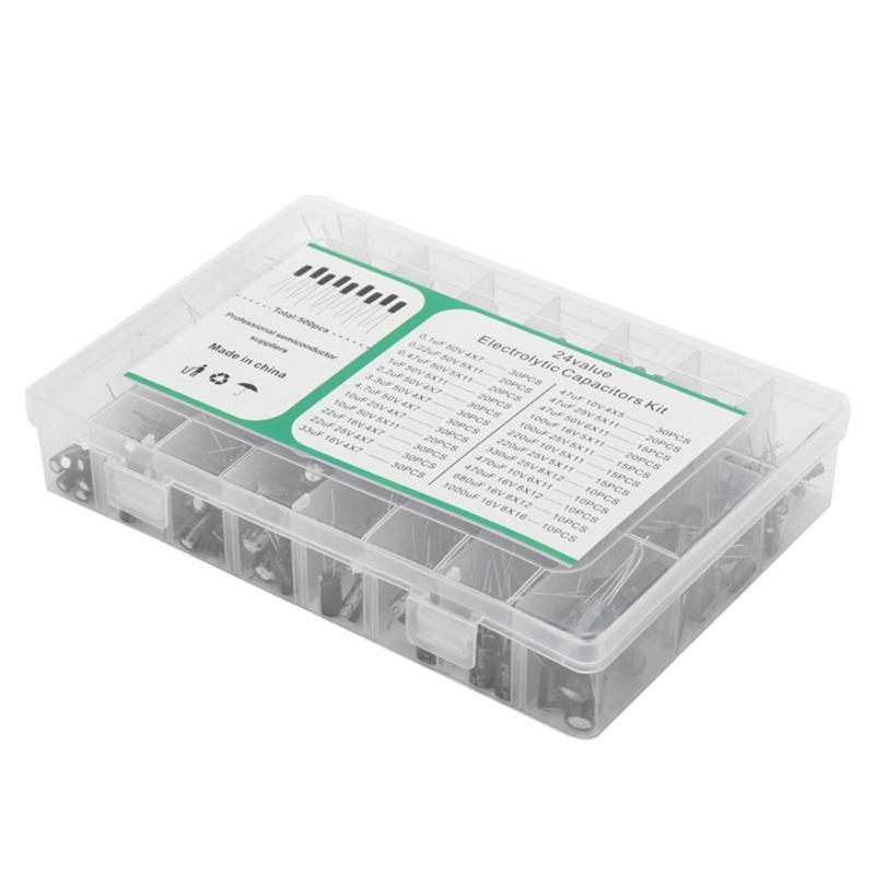 500PCS Electrolytic Capacitors Electronic Component Plastic for Use In Various Electronic Equipment & DIY Projects