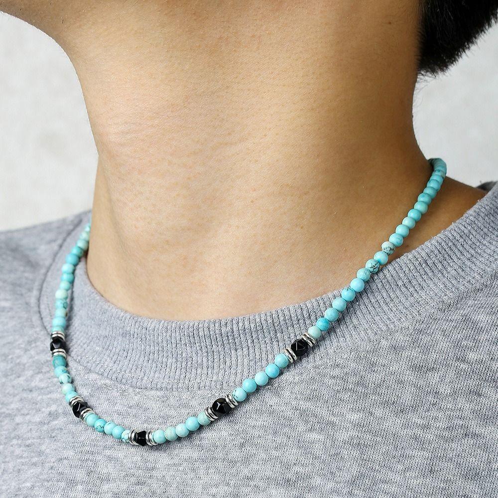 Ethnic Style Turquoise Necklace Men Texture Western Country Necklace Classic Beaded Necklace  Men