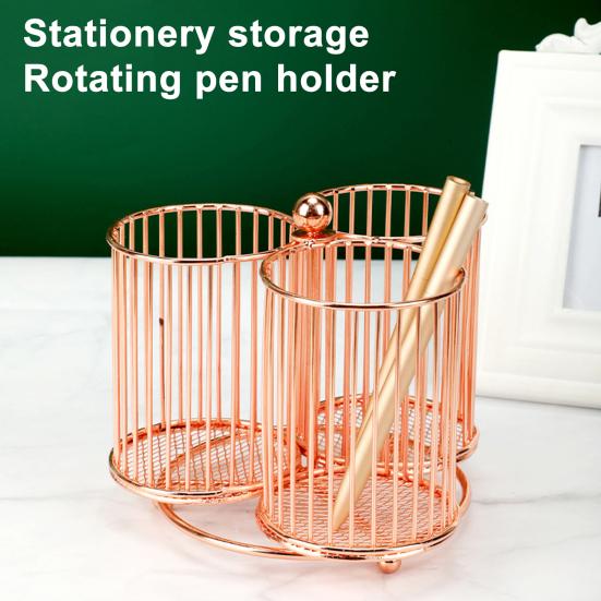 Rotating Pen Holder Creative Swivel Pen Rack Large Capacity Metal Mesh Pen Organizer for Office School Classroom