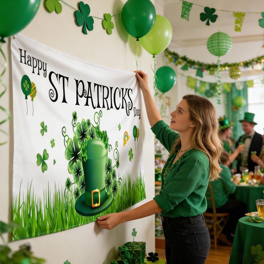 St. Patrick’s Day Banner Decorations - Irish Party Background Supplies Decors, 1 Count