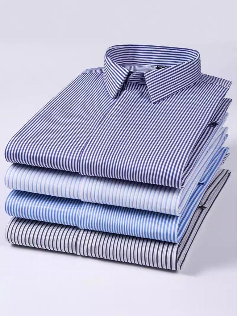 Men's 2024 Modal Striped Long Sleeve Stretch Shirt - Hidden Placket, Wrinkle-Resistant