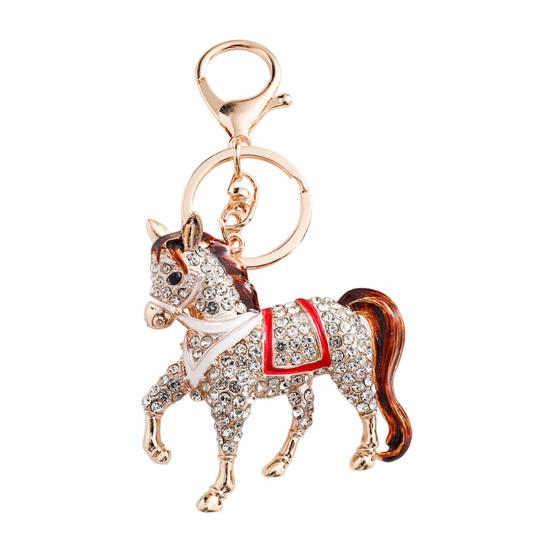 Keychain Pendant Sparkling Rhinestones Horse Design Metal Keyring Decorative Key Holder Friends Bag Decoration