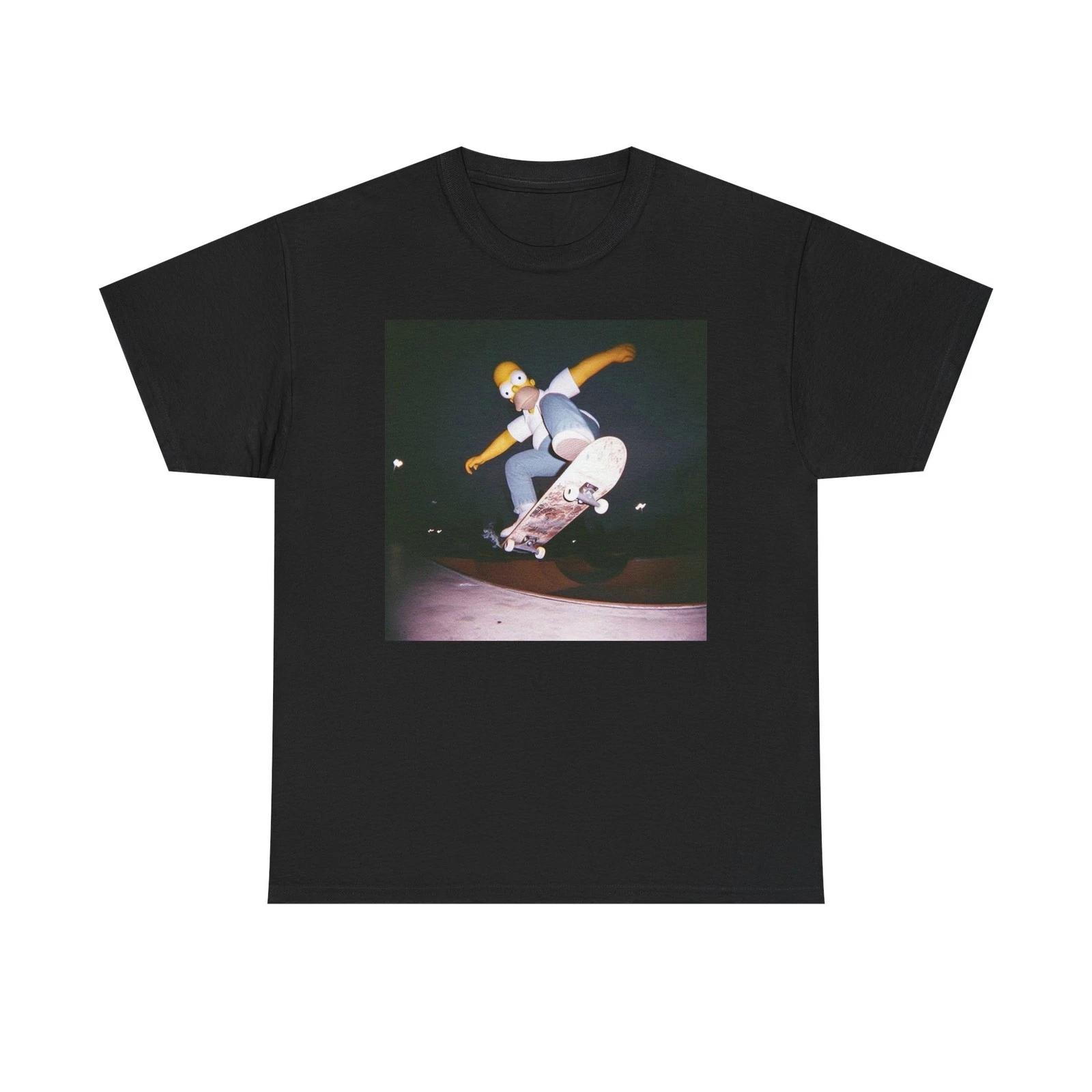 The Simpsons Skateboarding Graphic T Shirt Funny Unisex Heavy Cotton Tee 2XL