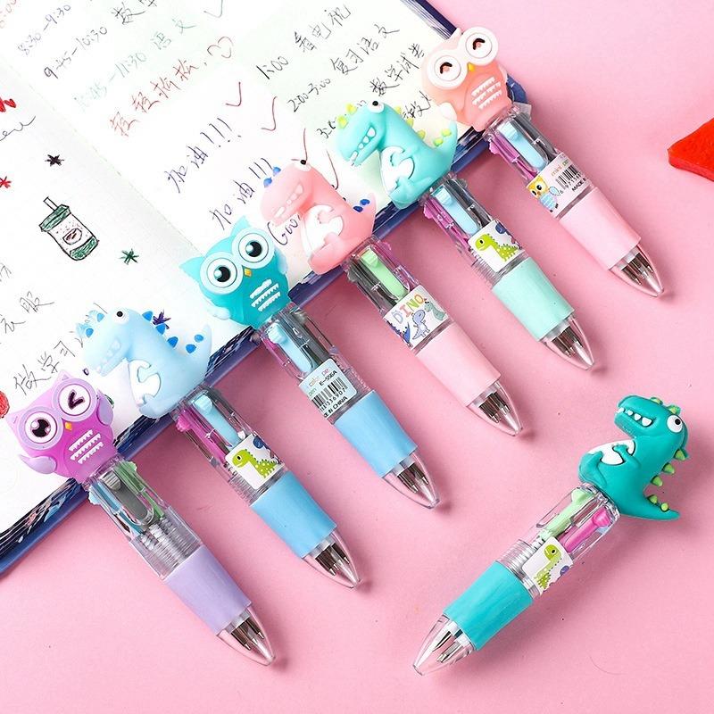 3 Pcs Cartoon Mini Four-color Ballpoint Pen Cute Portable 4-color Ball Pens Student Hand Account Multi-color School Stationery
