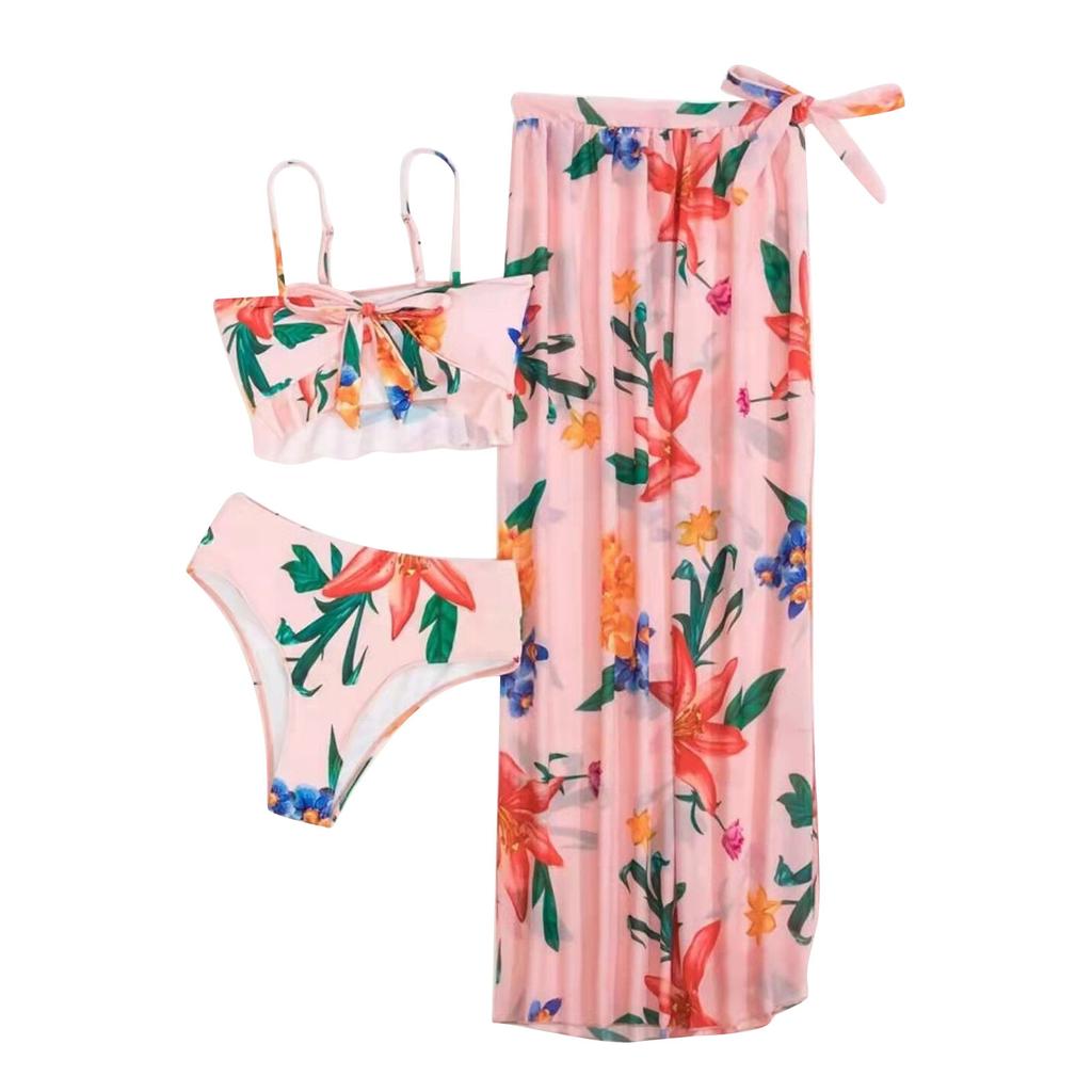 Fashion Women Printed High Waist Split Long Skirt Bikini Casual Swimsuit Set