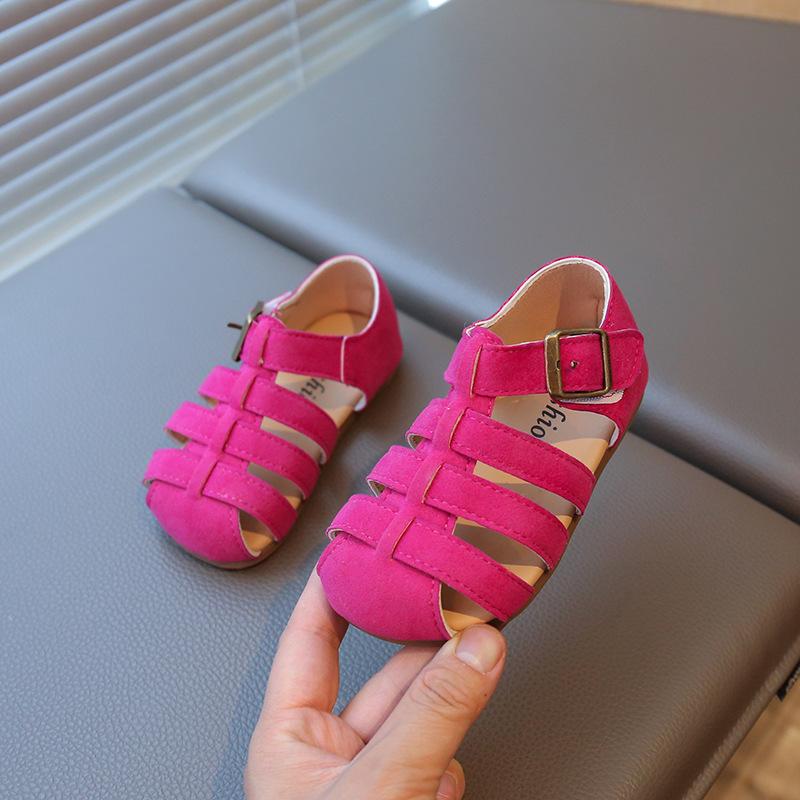 

Kids Sandals Casual Soild Color Toes Capped Girls Princess Shoes Hook&loop 2025 Summer New Children Beach Shoes Non-slip Soft 23 ярко-розовый