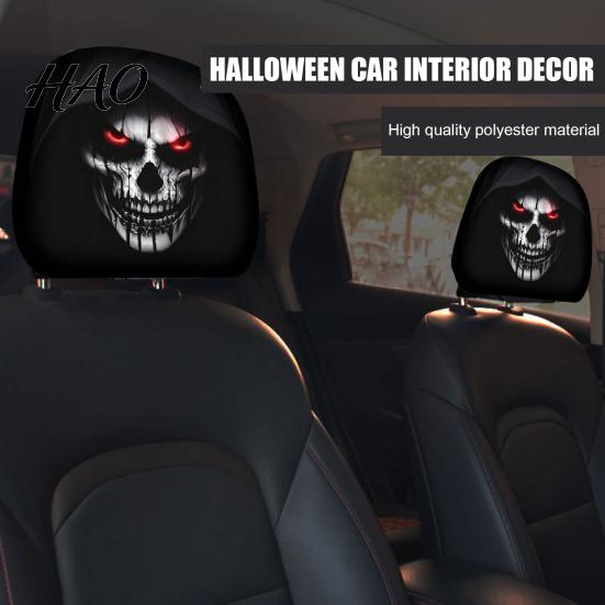 Gift for Car Enthusiasts 2Pcs Halloween Headrest Pillowcase, Universal Fit Pillow Cover, Soft Auto Interior Decoration Spooky Pillowcase Automotive