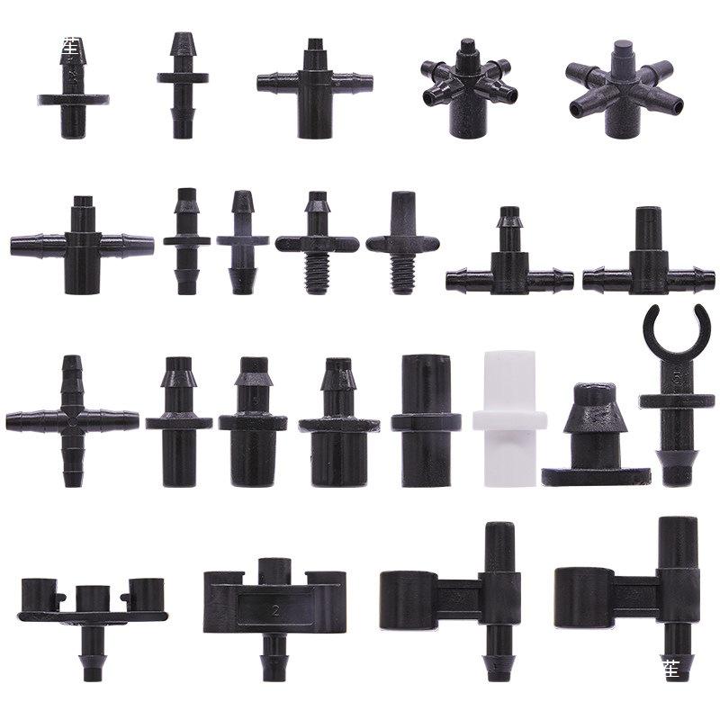Capillary and Micro-Sprinkler Fittings: Single/Double Hooks, Tee, Straight Connector, Drip Stop, Mountain Bracket, Five-Way, Greenhouse.
