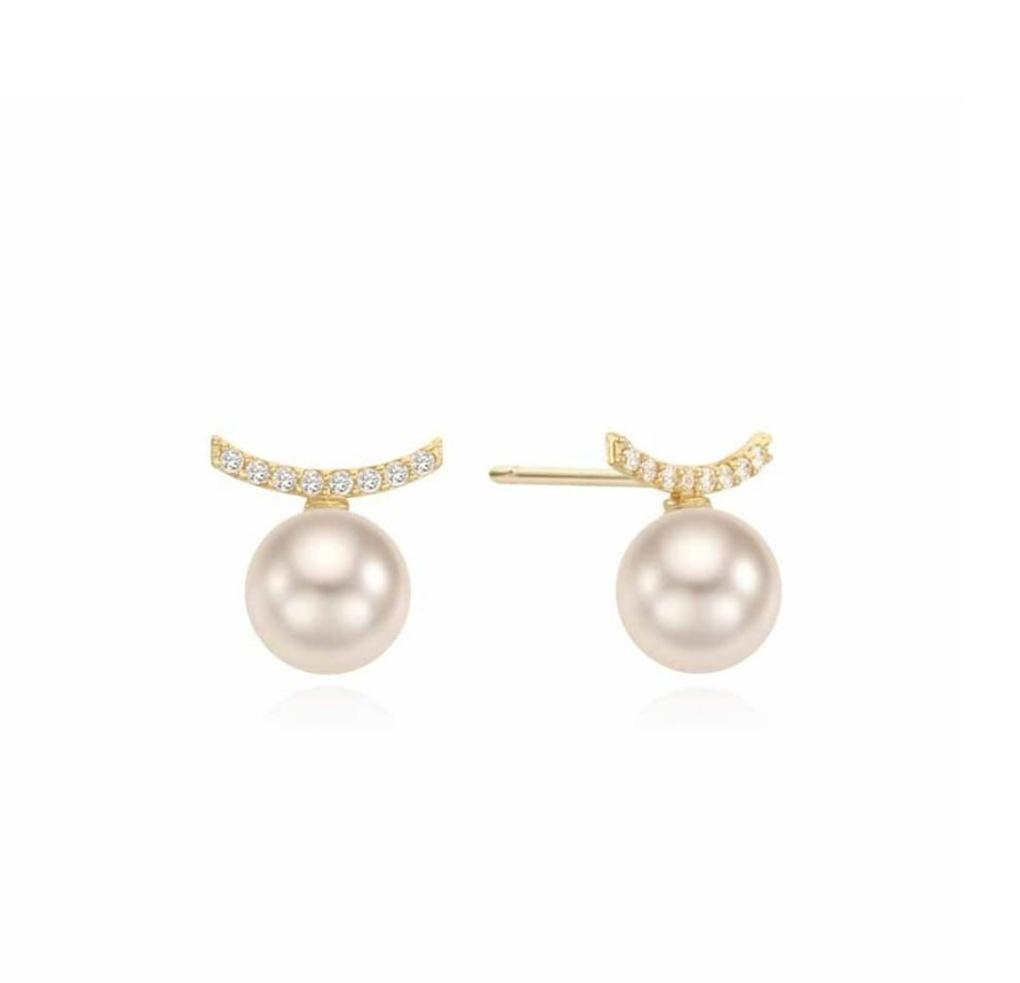 LLOYD Curved Line Pearl 14k Gold Earrings LPFN4236G