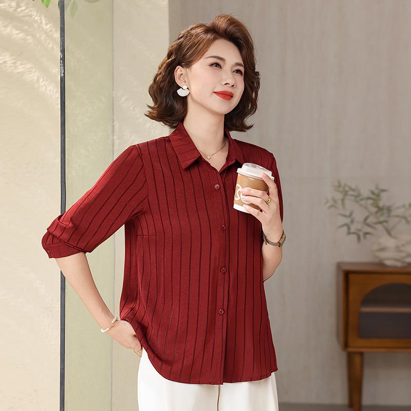 Spring/Summer Elegant Solid Color Casual Loose Top for Middle-Aged & Elderly Women - Breathable, Youthful Style