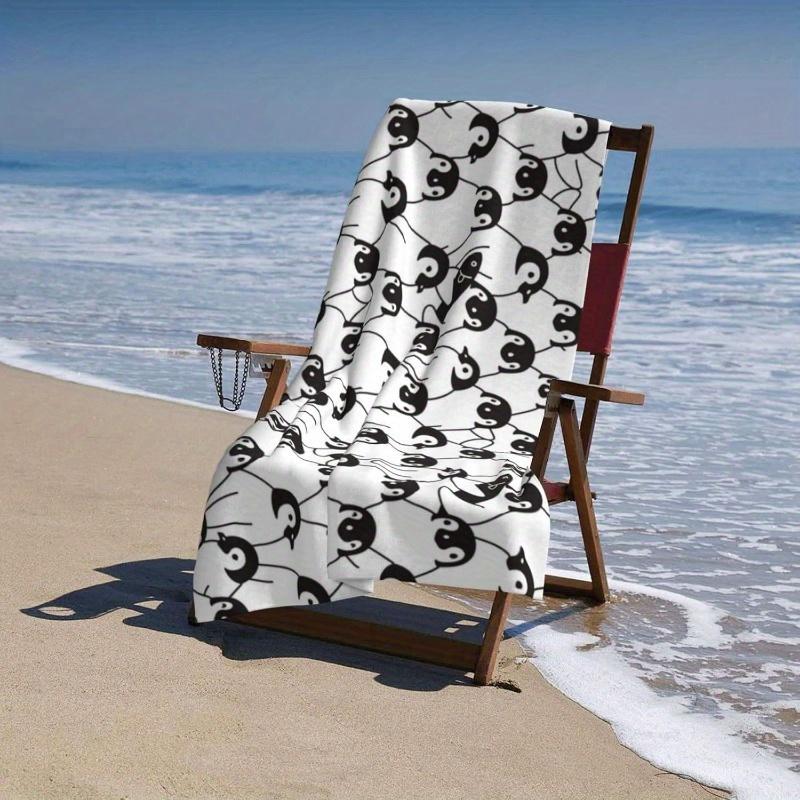 Cute Penguin Polyester Beach Towel, Woven Quick Dry for Travel Picnic Spa Yoga Gym