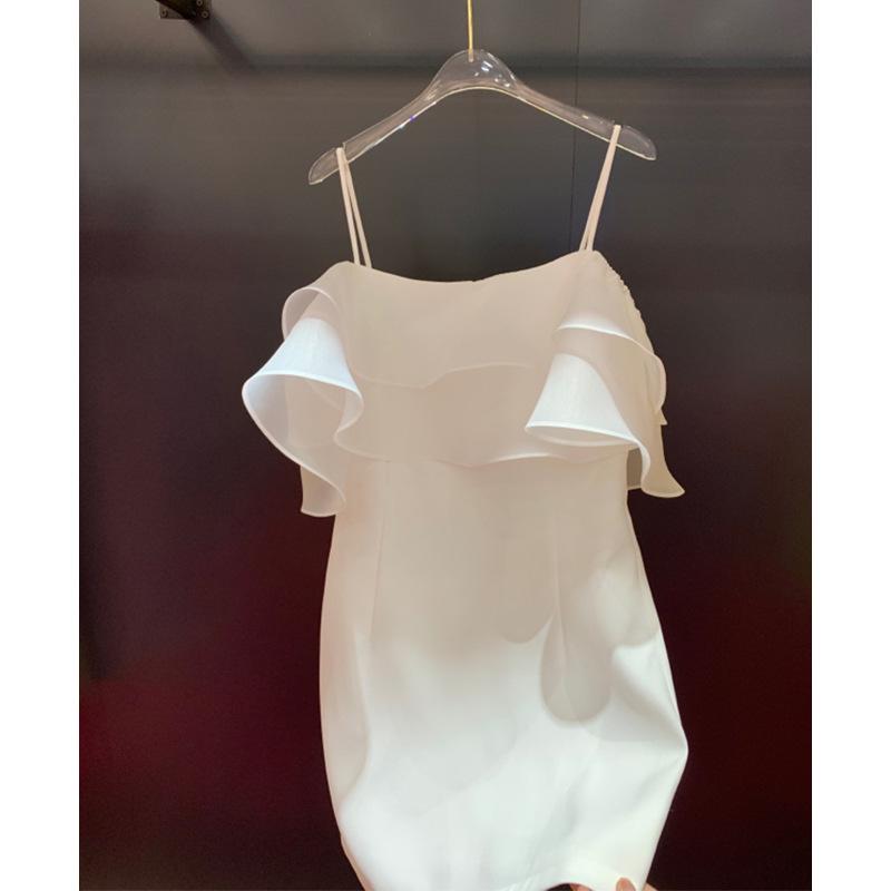 

Thai Fairy Ruffle Camisole: Sparkling Galaxy One-Shoulder Dress with Waist-Cinching Skirt Extra Small белый