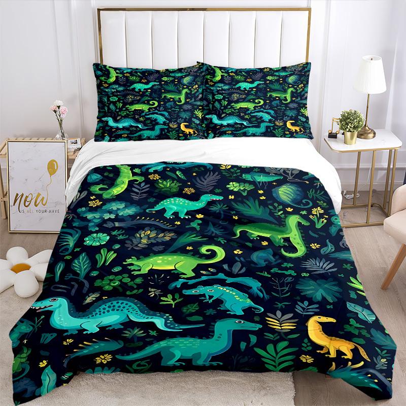 3pcs Dino Jungle Bedding Set, Includes Without Pillow Inserts, Soft Comfortable Bedding Set,All-Season Use A0924048