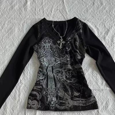 Zomer Mode Bedrukt Gotisch Patroon Dames T-shirt met Lange Mouwen